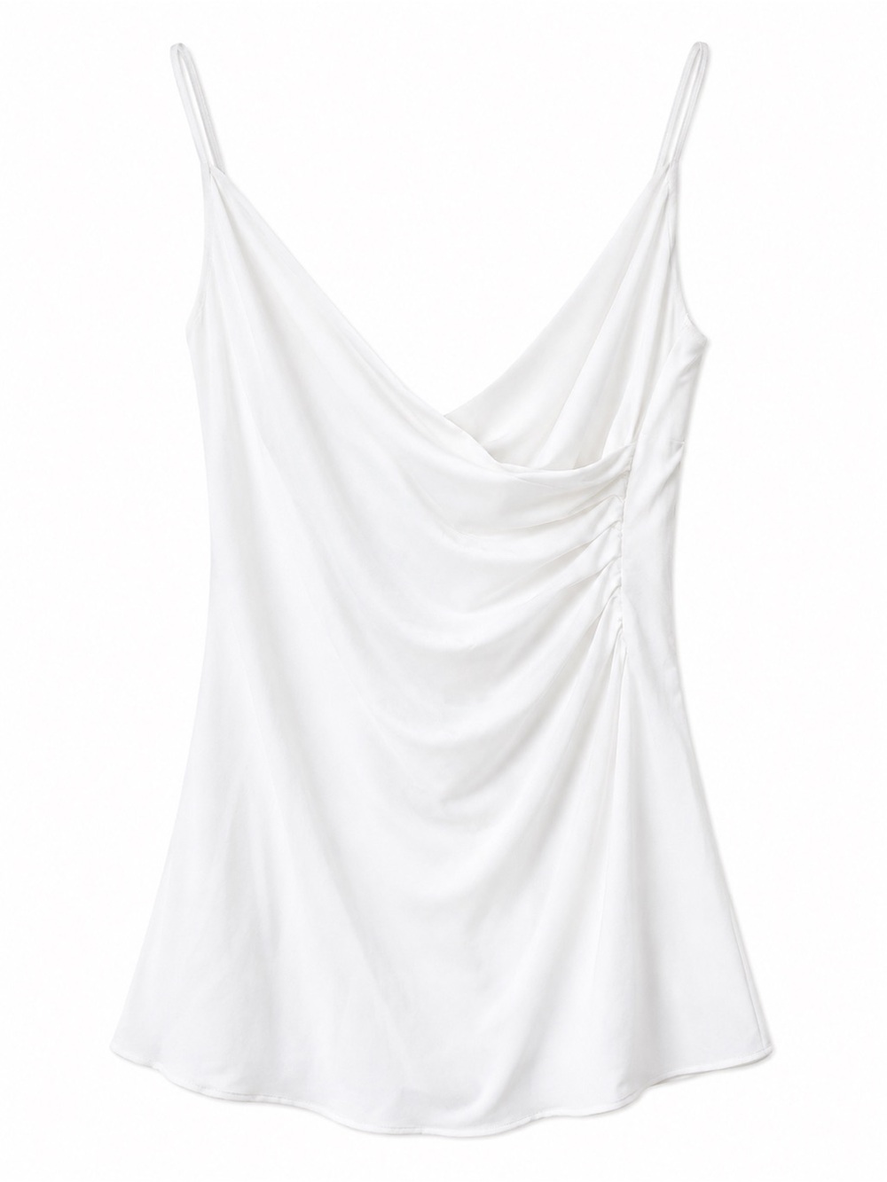 Pull&Bear White Draped Cowl Neck Ruched Mini Dress Size L